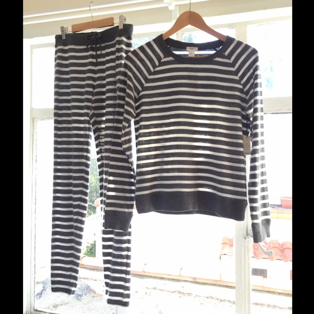 Charcoal & Cream Striped PJ Set - Forever 21